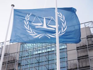 The flag in front of the International Criminal Court